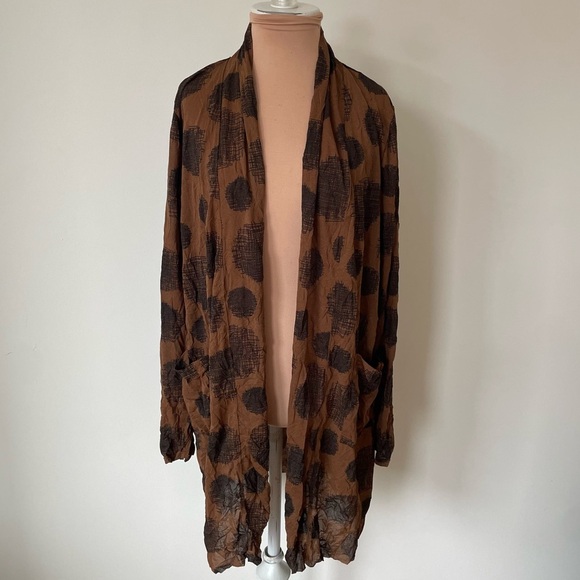 Chalet Et Ceci Abstract Dot European Crush Crinkle Brown Open Front Cardigan S - Picture 1 of 8